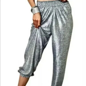 Anthropologie shiny silver lounge sweat pants size medium